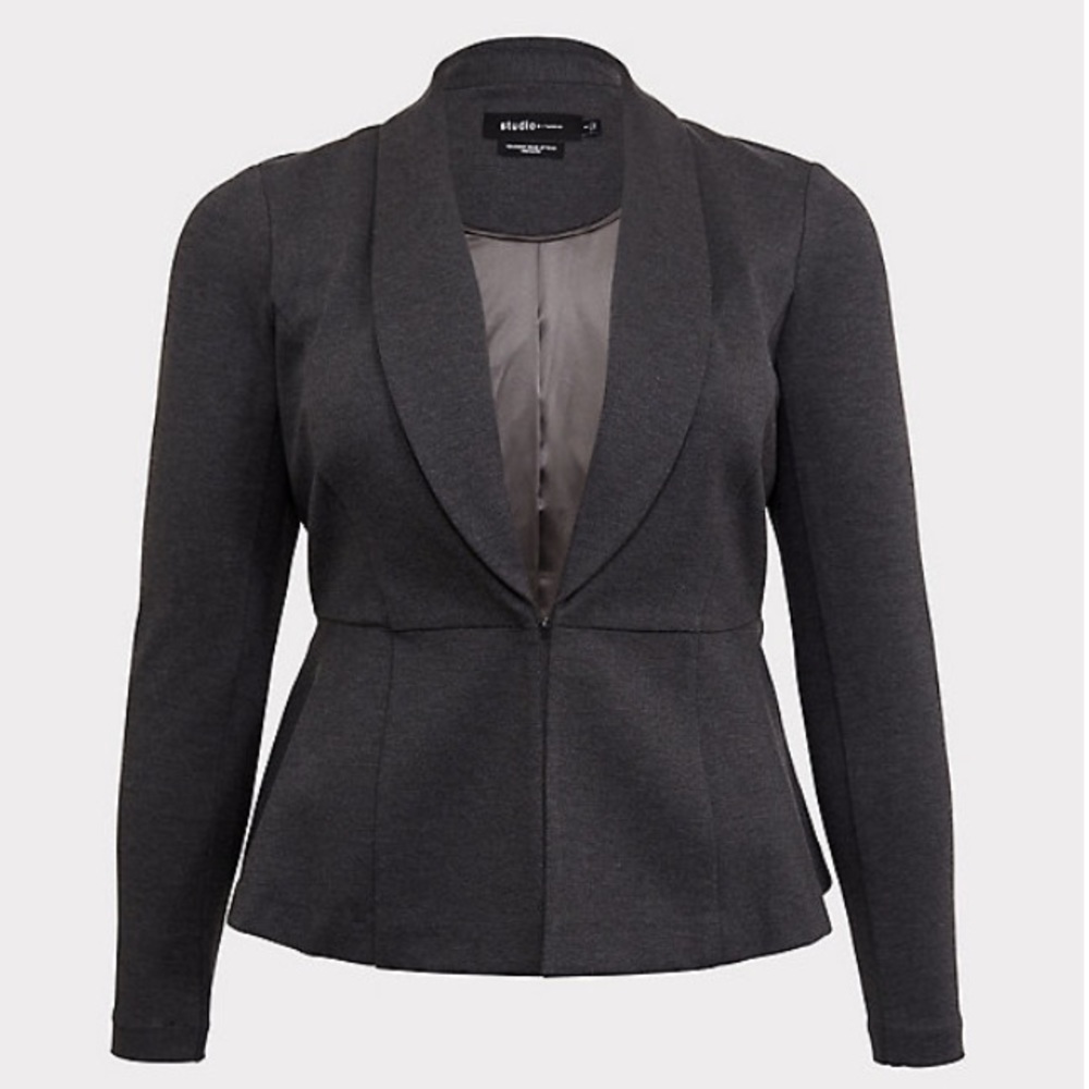 DARK GREY PONTE STRETCH PREMIUM PEPLUM BLAZER